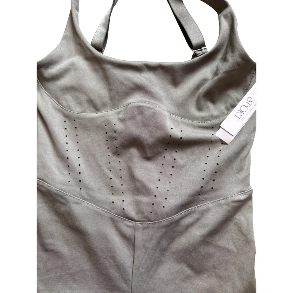 Victorias Secret Sport Bodysuit Romper Taupe Brown Laser Cut Perforated NWT